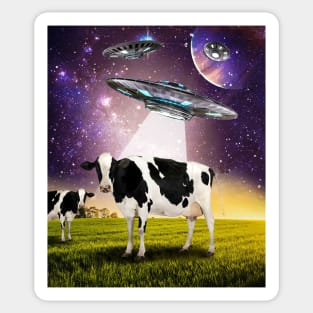 Cow UFO Abduction Sticker